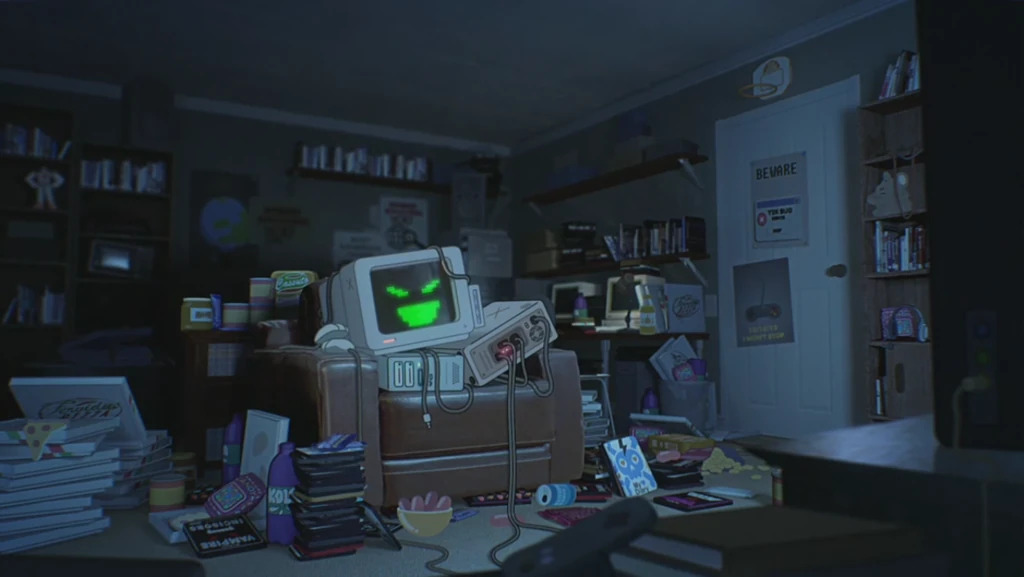 Escena del episodio "El Internet" de El Increíble Mundo de Gumball. Gumball y Darwin abrazando a una computadora.